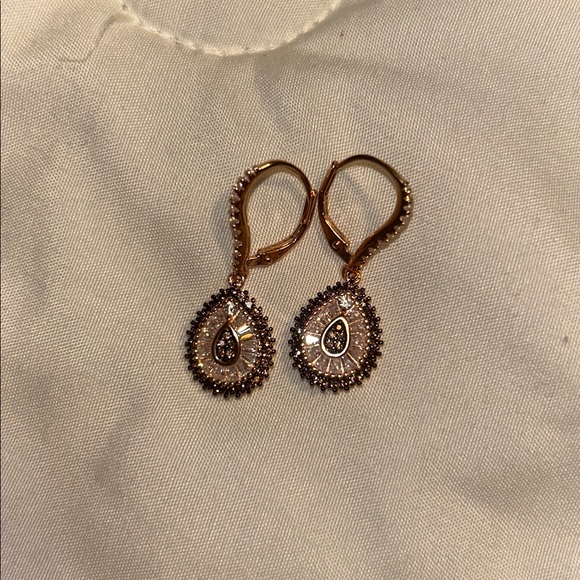 Brown And White Cubic Zirconia 18k Rose Gold Over Silver Set - Picture 3 of 4